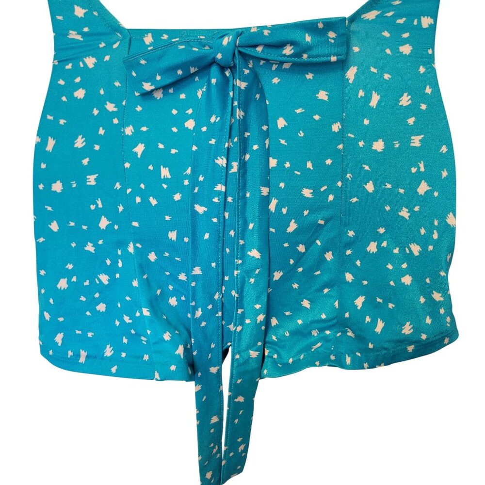 Vintage 1960S Blue White Abstract Print Swimsuit Belted Waist Square Neckline - Picture 11 of 11